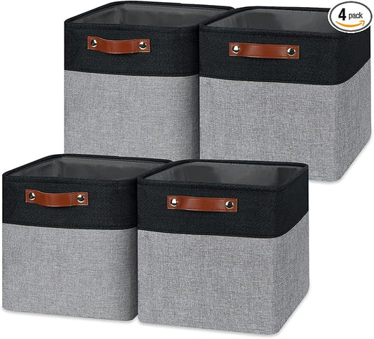 Temary Storage Baskets Fabric Storage Cubes 4 Pack Basket for Organizing, Collapsible Cloth Baskets with Handles for Shelves, Closet (Black&Gray)