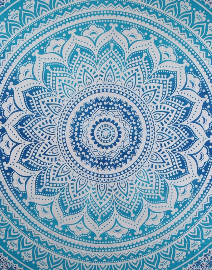 RAJRANG Extra Large Mandala Tapestry for Bedroom and Living Room Wall Hanging Cotton Tapestries Blue Ombre 90x108 Inch
