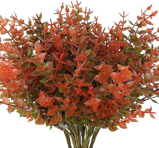 RECUTMS 8 Bundles Artificial Fall Flowers No Fade Faux Autumn Plants, Fake Indoor Outdoor Greenery Decorations for Thanksgiving Christmas Wedding Party Home Garden Fireplace Décor(Fall Eucalyptus)