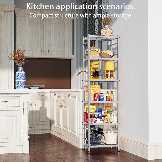 6-Wire Shelving Metal Storage Rack Shelves, Standing Storage Shelf Units for Laundry Bathroom Kitchen Pantry Closet(Silver,16.9L x 12.8W x 62H)