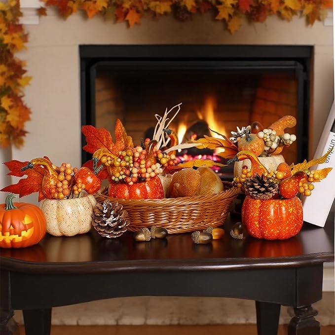 winemana Fall Decorations for Home - Set of 6 Artificial Pumpkin, Berry & Pine Cone Table Centerpiece for Office, Thanksgiving, Bathroom Kitchen Autumn Decor