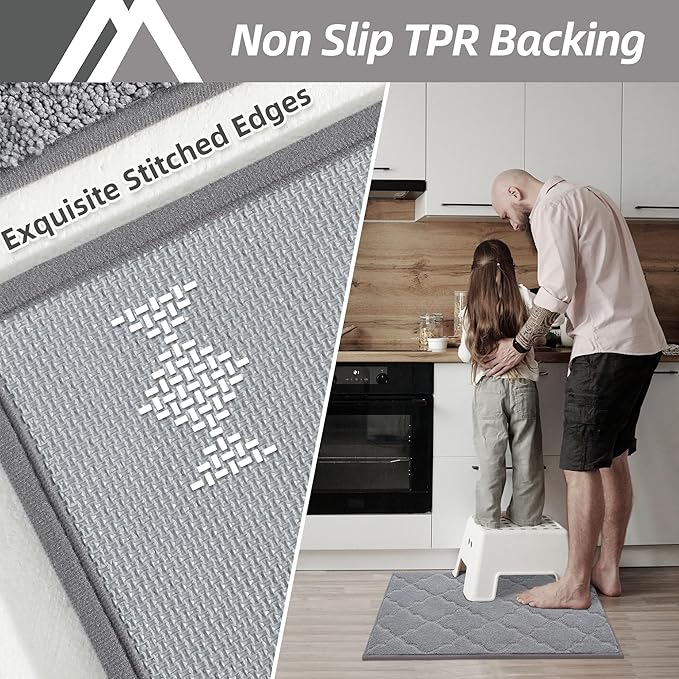 COSY HOMEER Kitchen Rugs Washable Non Slip Kitchen Mats for Floor Absorbent Kitchen Carpet 20" x 32" Soft Rugs for Kitchen,Sink Mat,Entrance,Area Rugs,Grey