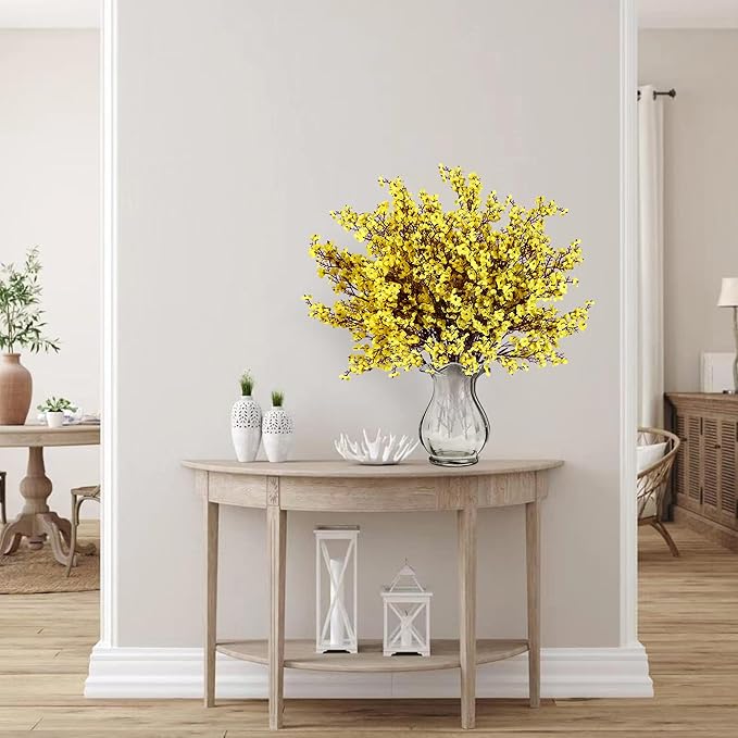 Sggvecsy 15 Pcs Babys Breath Artificial Flowers Gypsophila Bouquets Bulk Real Touch Fake Silk Flowers for Home Wedding DIY Floral Arrangement Kitchen Table Centerpiece Festival Decoration (Yellow)