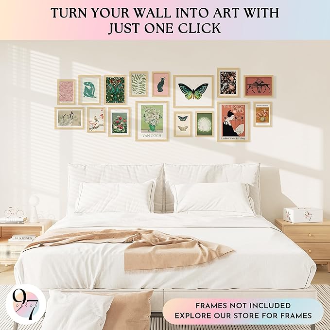 97 Decor Vintage Eclectic Home Decor - Boho Gallery Wall Art Prints Set, Cute Dorm Posters For Room Aesthetic Pictures, Earthy Boho Wall Decor For Teen Girl Bedroom Apartment Decoration (Unframed)