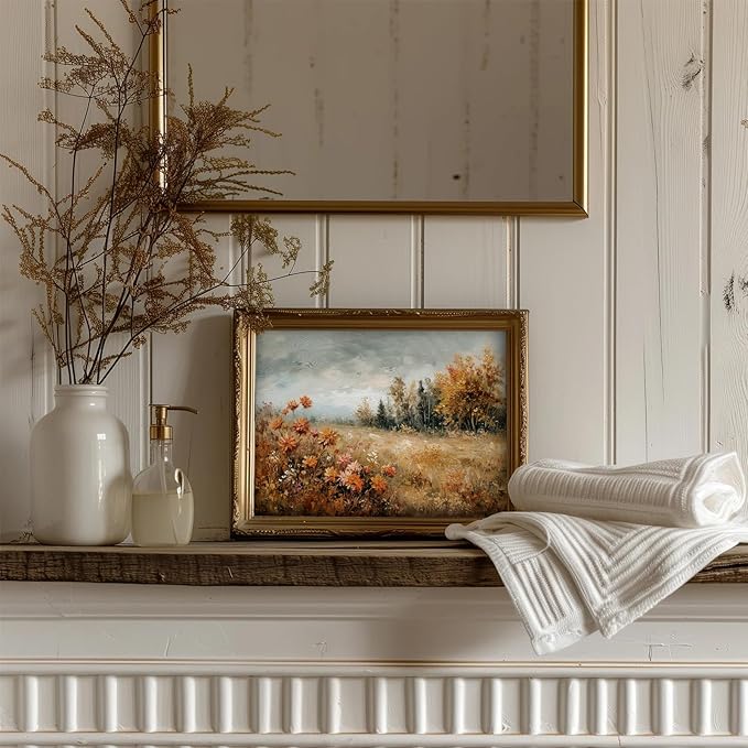 uniro Vintage Fall Landscape Wall Art Prints, Farmhouse Wall Decor Fall Wildflower Wall Painting Canvas Prints, Antique Autumn Nature Scenery Decor, Countryside Painting Picture Artwork for Bedroom Bathroom Kitchen decor ( 8" x 10"-UNFRAMED)