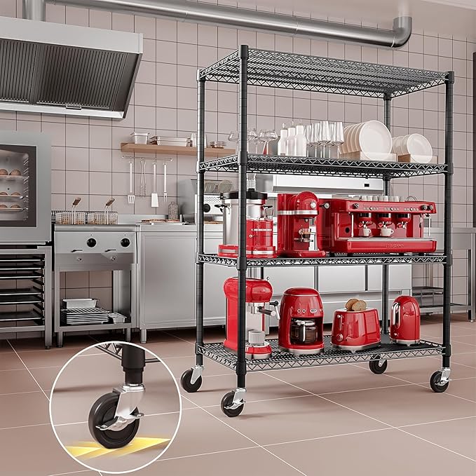 IZEUK Garage Shelving Wide Storage Shelves 4 Tier Metal Shelves 3200 LBS Heavy Duty Adjustable Utility Shelf Rack Black 23.6" D x 53.1" W x 73.6" H