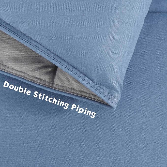 HIG 3pc Dusty Blue Twin/Twin XL Comforter Set - All Season Reversible Down Alternative Comforter with Sham - Quilted Duvet Insert with Corner Tabs - Box Stitched Blanket - Breathable, Soft, Fluffy