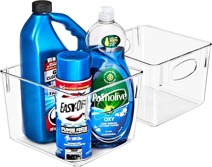 Sorbus 2 Pack Medium Clear Plastic Storage Bins, Clear Organizer Bins with Handle for Kitchen, Pantry, Cabinet, Refrigerator, Craft, Toys, Clothes, Closet, Under Sink, Bathroom Organizers and Storage