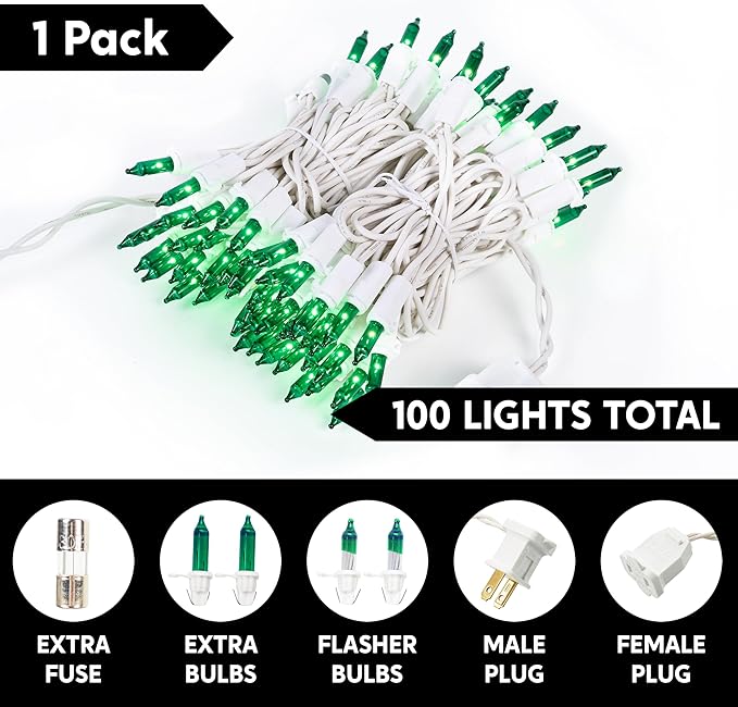 Joiedomi Christmas String Lights Indoor,100 Count Mini Green Light,21.4 FT Lighting Decor for Patio Dorm Classroom Bedroom Holiday Wedding Party Garland Birthday Festival,White Wire