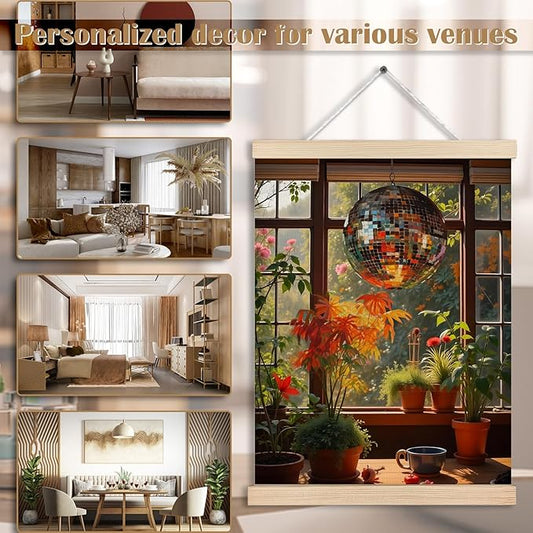 Vintage 1970s Funky Disco Ball Wall Art, 70s Home Room Decor, Retro Houseplants Warm Aesthetic Canvas Wall Art Poster Hanger Frame for Home Bedroom Living Room Bathroom Conservatory, 12x16 Inch