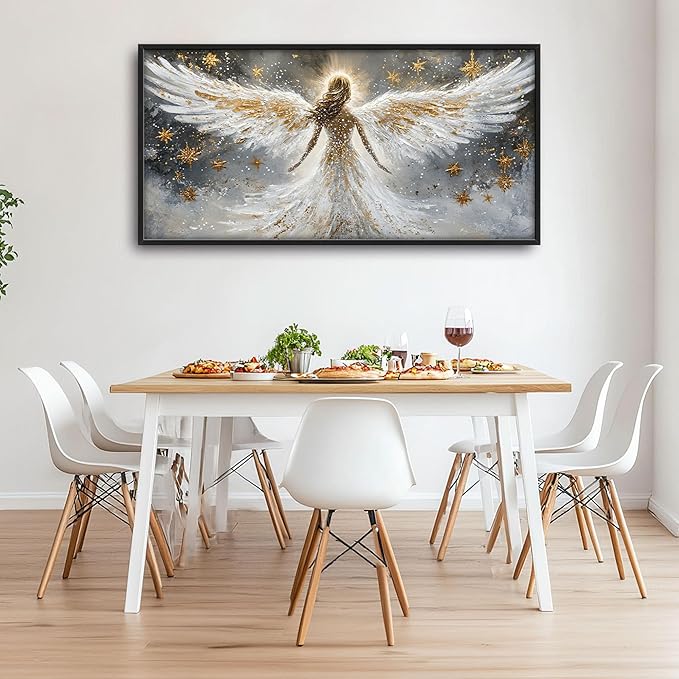 Angel Large Wall Art for Living Room, Angel Wings Oversized Wall Decor Pictures, Holy Framed Canvas Print Painting, Modern Artwork for Bedroom Office Home Decor 60"x30"