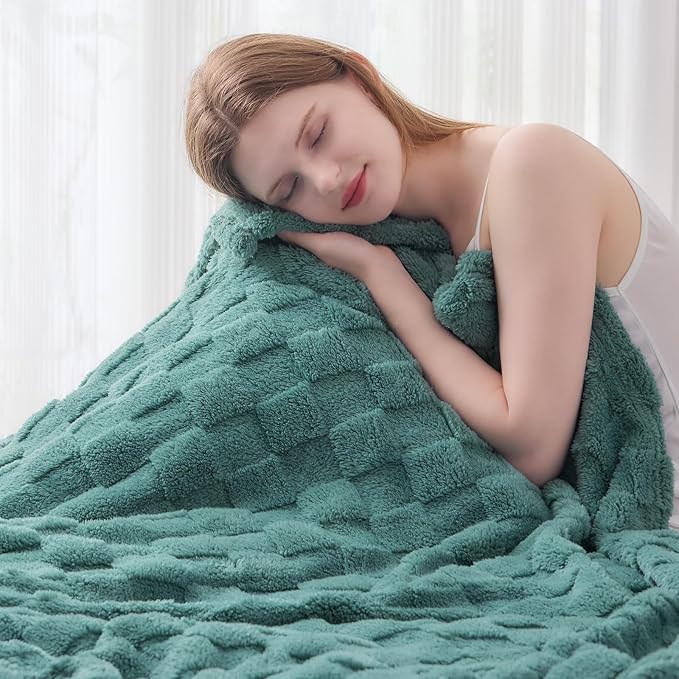 NEWCOSPLAY Super Soft Twin Blanket Light Teal Premium Silky Flannel Fleece 3D Checkered Lightweight Bed Blanket All Season Use (Light Teal Checkered, Twin(60"x80"))