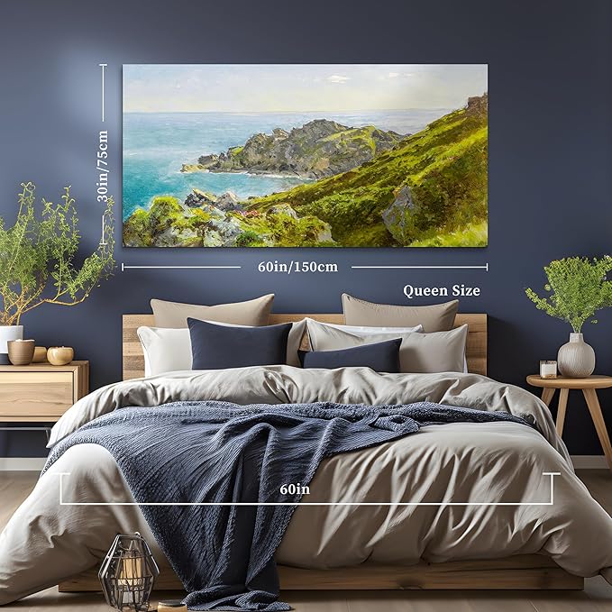 crmotu Large Wall Art for Living Room, Coastal Landscape Vintage Decor Pictures, Mountain Sea Scenic Canvas Prints, Nature Seascape Wall Paintings for Bedroom, Farmhouse Bathroom Decor 30"X60"