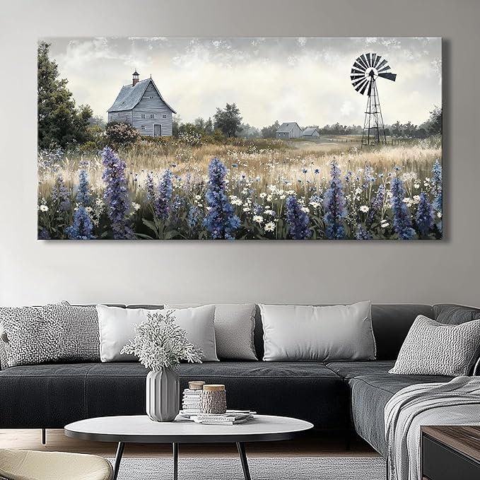 Sea of Flowers Canvas Wall Art - Modern Landscape Paintings for Living Room, Bedroom Wall Decor, Framed Wall Art for Home or Office Decoration, Large Wall Art 60x120cm(24x48in)