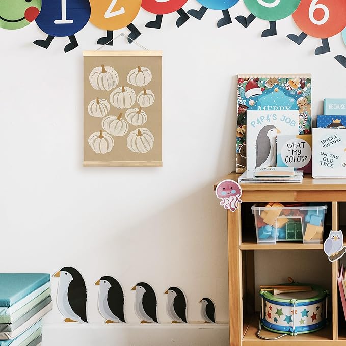 TLESKE Beige and White Pumpkins Poster Hanger Frame, Cute Fall Autumn Farmhouse Hanging Wall Art Room Decor Framed for Living Room Bedroom, Thanksgiving Decorations Prints Pictures Artwork, 12x16