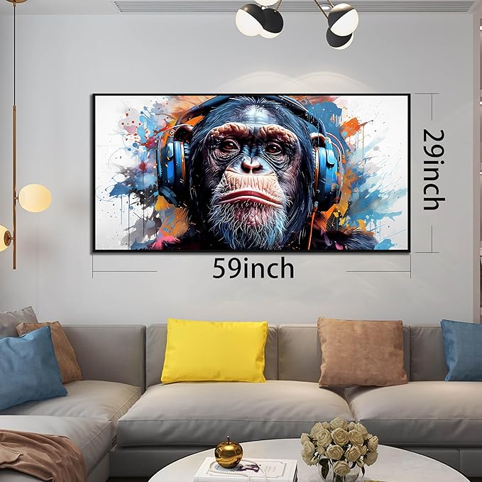 ZHAOSHOP Monkey Art Wall Decor for Living Room - Graffiti Poster Wall Decor for Office - Black Framed Wall Art Ready to Hang Size 29" x 59"