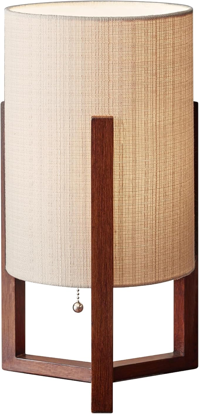 Adesso Quinn Table Lantern - Walnut Birch Wood & Natural Linen Shade – Perfect Nightstand, End Table, and Desk Lamp