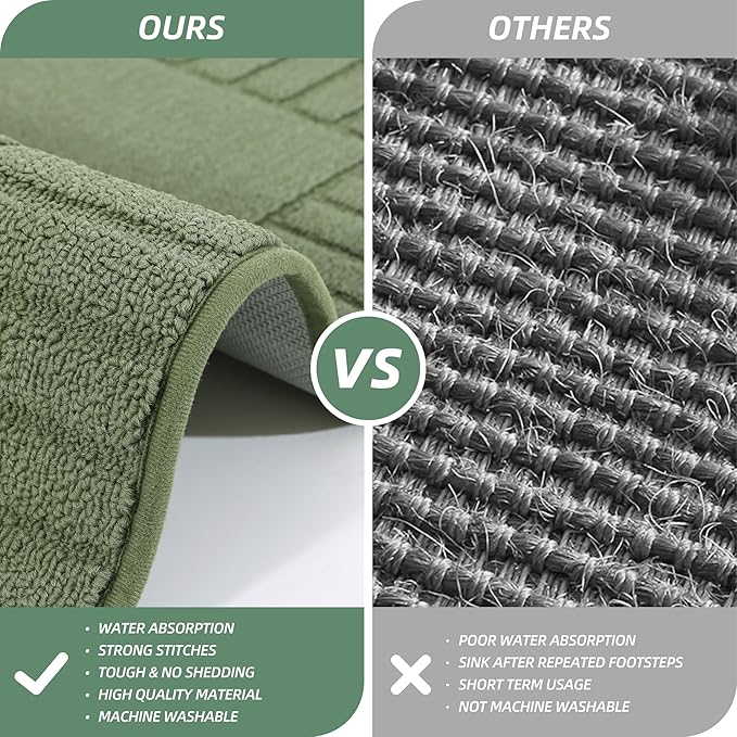 BEQHAUSE-Kitchen-Rugs-Non-Slip-Kitchen-Mats-for-Floor Machine Washable Kitchen Rugs 2 Pieces Kitchen Carpet Runner with TPR Backing,Green,24x35inch/24x60inch