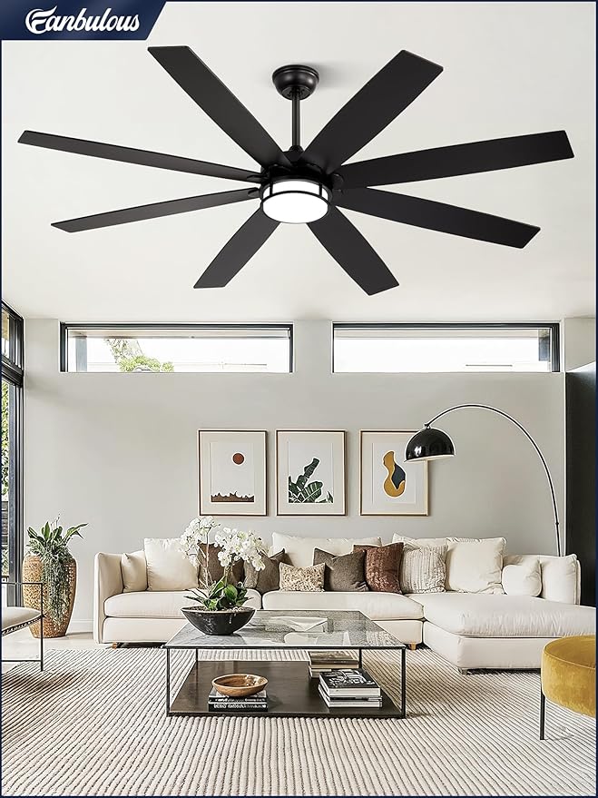 65 Inch Ceiling Fans with Lights and Remote, Farmhouse Large Ceiling Fans, Black&Brown Modern Ceiling Fan with LED Light, Quiet DC Motor for Living Room, Bedroom, Kitchen, Indoor