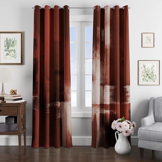 Asuexpect Red Curtains 2 Panels Abstract Rust Curtain Room Darkening Grommet Window Treatments Modern Decorative for Bedroom Living Room, 52x96 Inches