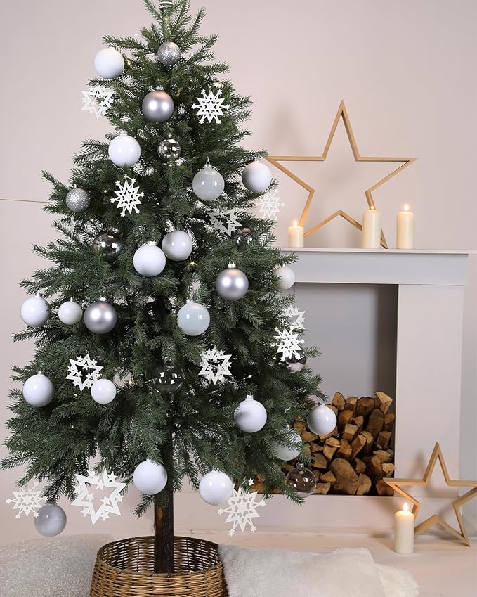 DN DECONATION White Glass Christmas Ornaments, Set of 9, 3' Hanging Christmas Baubles for Xmas Tree Decoration, Wedding Party Gift