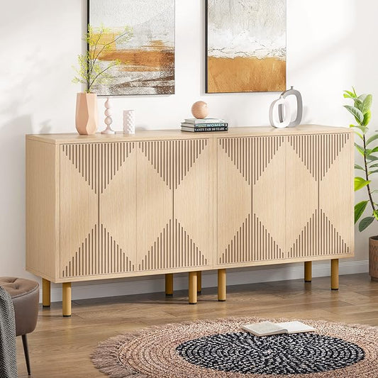 Tribesigns Modern Natural Storage Cabinet Set, Freestanding Floor Cabinet, Classic 59 inches Sideboard, Wood Buffet Cabinet with Doors, Large Storage Cabinet for Living Room, Dining Room, Garage