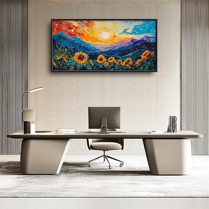 Starry Night Sunflowers Framed Wall Art for Living Room, Large Flowers Canvas Wall Decor, Vintage Florals Pictures Painting, Modern Artwork for Bathroom Bedroom 60L'' × 30W''