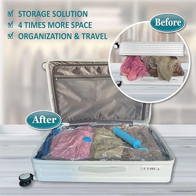 Space Saver Vacuum Storage Bags, 6 Pack Jumbo Space Saver Bags with Pump, Storage Vacuum Sealed Bags for Clothes, Comforters, Blankets, Bedding (Jumbo)