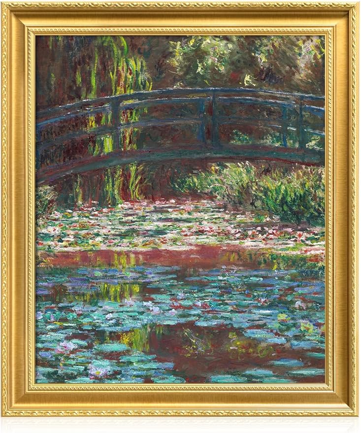 DECORARTS - Claude Monet Water Lily Pond Giclee Print with Gold Solid Wood Frame, Impressionist Large Framed Wall Art, Ready to Hang, Framed Size 24.75x28.75, Made in USA