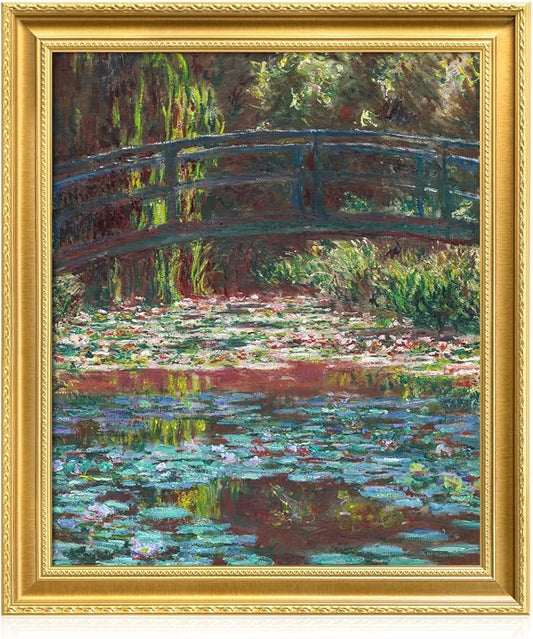 DECORARTS - Claude Monet Water Lily Pond Giclee Print with Gold Solid Wood Frame, Impressionist Large Framed Wall Art, Ready to Hang, Framed Size 24.75x28.75, Made in USA