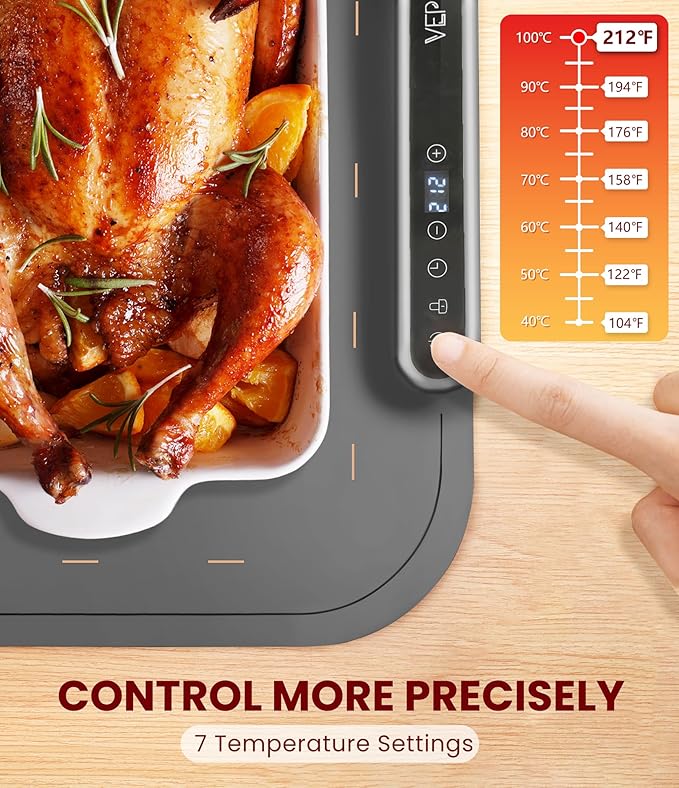 Food Warming Mat for Buffet, VEPOKA Food Warming Mats for Countertop, Silicone Heating Mat with 7 Temperature Levels& Auto Shut-Off, Food Warmers for Parties, Gatherings, Everyday Use