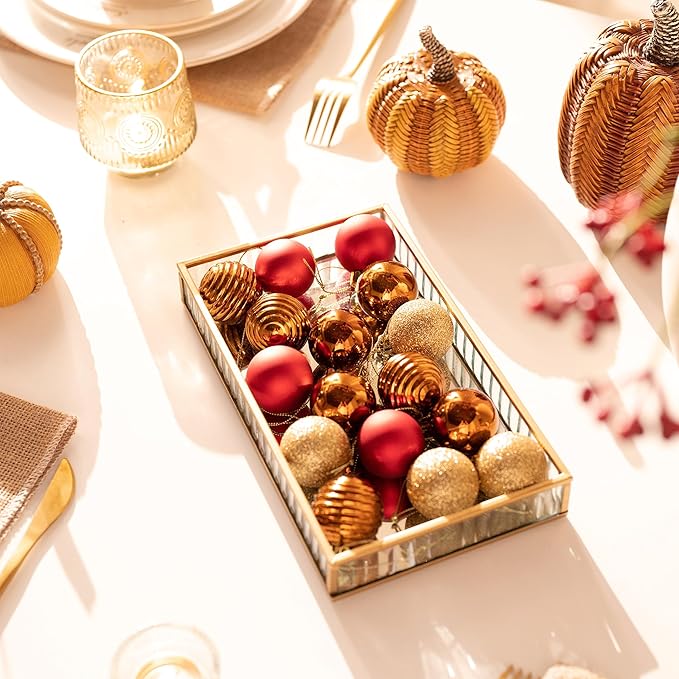 Valery Madelyn 1.57 Inches Small Christmas Tree Decorations Ornament Set for 4th of July Fall Halloween, 24ct Red and Brown Shatterproof Hanging Ball Ornaments Holiday Party Decor