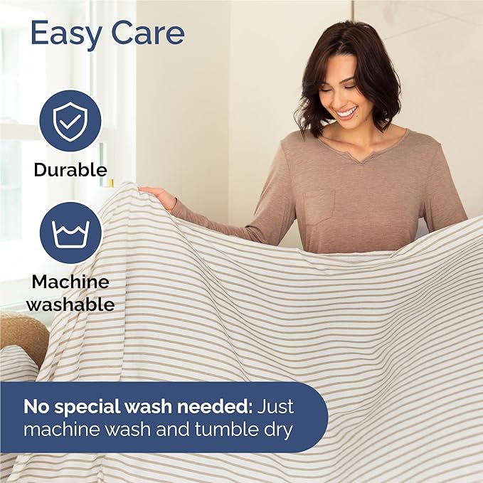 Full Size 4 Piece Sheet Set - Comfy Breathable & Cooling Bed Sheets Set - Hotel Luxury Bedding for Women, Men, Kids, Teens, Boys & Girls - Deep Pockets, Soft, Wrinkle Free - Oeko-Tex - Beige Stripes 2