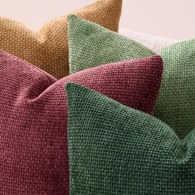 MIULEE Christmas Pack of 4 Couch Throw Pillow Covers 18x18 Inch Christmas Dark Green Soft Decorative Chenille Pillow Covers Farmhouse Accent Cushion Cover for Boho Home Decor Sofa Bedroom Living Room