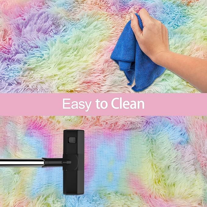 Fluffy Rainbow Rug for Girls Bedroom 2x8 Feet Kawaii Tie Dye Area Rug Colorful Unicorn Runner Rug for Kids Teens Nursery Baby Princess Room Living Room Home Decor Carpets