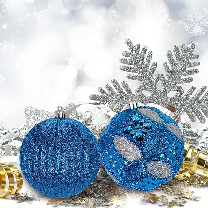 8PCS 4" Christmas Ball Ornaments Shatterproof Blue Christmas Tree Decorations Xmas Tree Balls Halloween Ornaments Décor