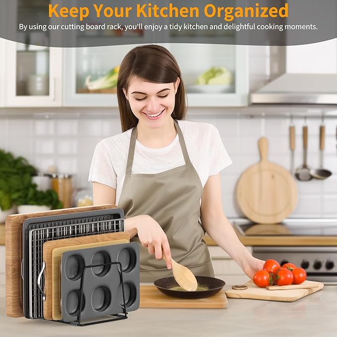 Cutting Board Organizer Kitchen Organizer Rack for Cutting Board, Bakeware, and Cookie Sheet, 5-Slot Heavy-Duty Steel Cookware Holder,Rust-Resistant with Anti-Slip Feet (2, Large)