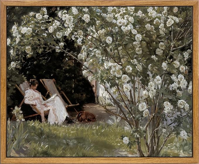 KBKBART Framed Vintage Canvas Wall Art, Retro French Country Garden Women Flower Classical Painting Bedroom Art Print, Rustic Vintage Wall Decor Ready To Hang for Bathroom, Living Room, Office,