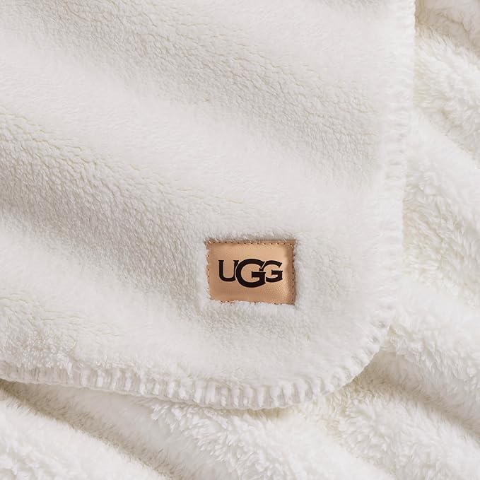 UGG Whitecap Plush Throw Blanket Fleece Lightweight Soft Cozy Throw for Couch or Bed Luxury Home Decor for Living Room Washable Hypoallergenic Blankets for Dorm Decor, 50-inch x 70-inch, White Snow