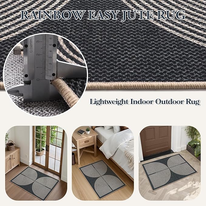 Lahome Rainbow Outdoor Mats for Front Door, 2x3 Small Washable Kitchen Rugs, Farmhouse Neutral Throw Rug Non Slip Non Shedding Indoor Outdoor Carpet for Entryway Foyer