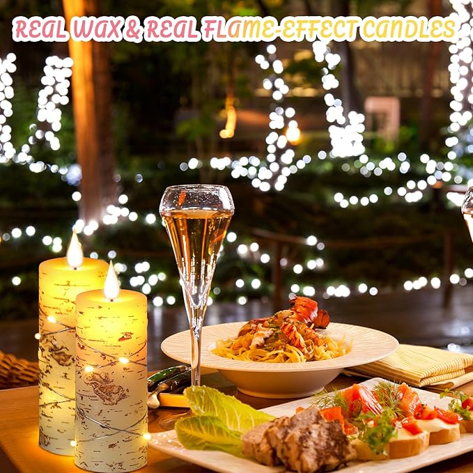 Da by LED Candles Hand Painted Birch Bark Recessed String Candles Set of 5 (Heights: 4", 5", 6", 7", 8") Battery Powered with Dancing LED Flame