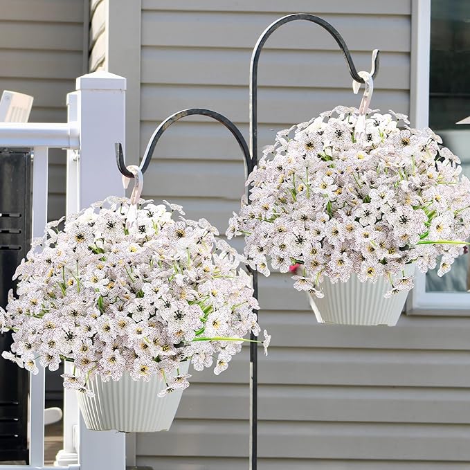 20 Bundles Artificial Flowers for Outdoors Decorations, Fake Flowers Faux Plants Silk Colorful Daisy Eucalyptus Flowers Realistic UV Resistant for Garden Patio Porch Box Home Decor, White