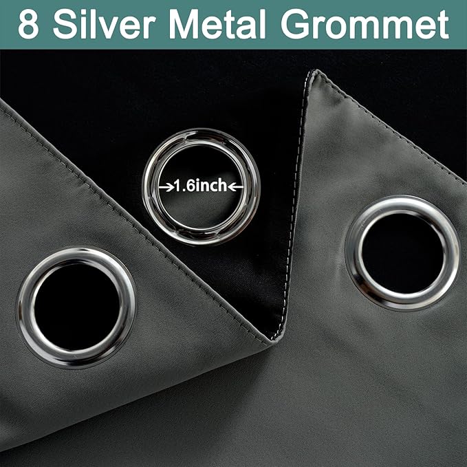 Yakamok Full Shade Curtain Panels, Heavy Duty Lined Curtains 90 Inches Long, Thermal Insulated Room Darkening Curtains with Black Liner for Bedroom(52" Width Each Panel, Dark Gray, 2 Panels)