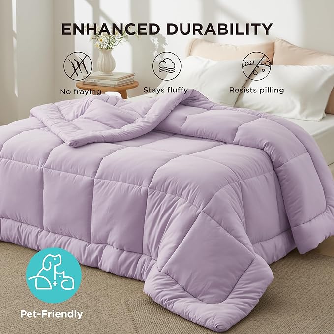 Bedsure Comforter Duvet Insert - Quilted Comforters Oversized King Size, All Season Duvet, GentleSoft Down Alternative Bedding, with 8 Tabs, Gifts for Women, Light Purple, Oversized King 116x98 Inche