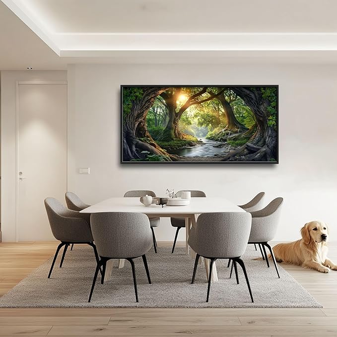 Rainforest Large Framed Wall Art Oversized Forest Tree of Life Landscape Sunrise Pictures Nature Scenery Wall Decor Canvas Print Painting Aesthetic Modern Artwork for Living Room Bedroom Office Bathroom Home Decor 60L"x30W"