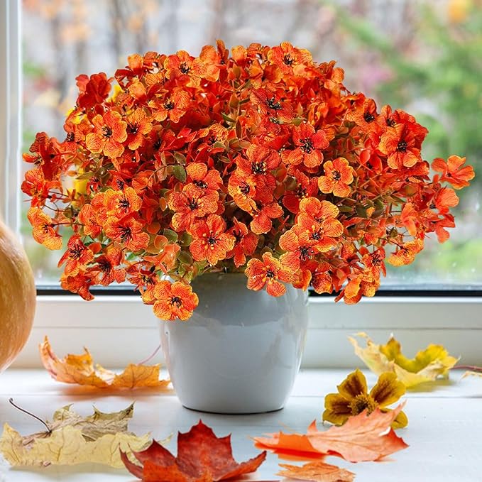 Artificial Fall Flowers Faux Mums for Outdoor Indoor Garden Home Decoration,12 Bundles Faux Silk Daisy UV Resistant Look Real No Fade for Front Door Porch Patio Yard Balcony Autumn Decor