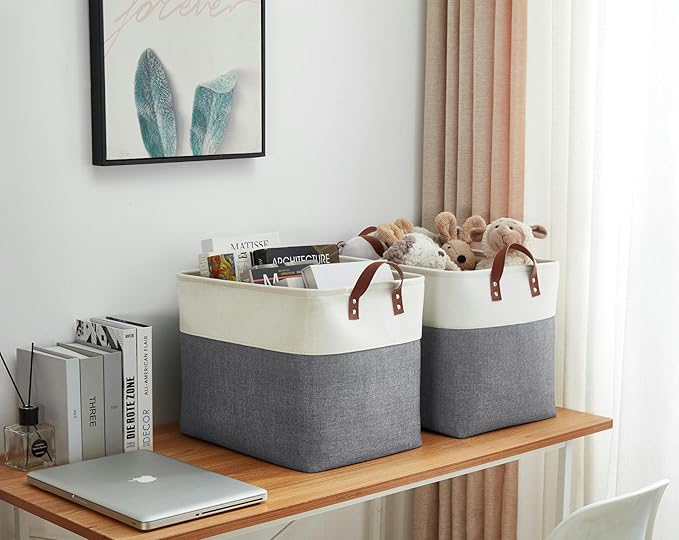 DECOMOMO Fabric Storage Basket Large Closet Storage Bins for Toys Nursery & Laundry Storage (Slate Grey & White, XXL - 3 Pack)
