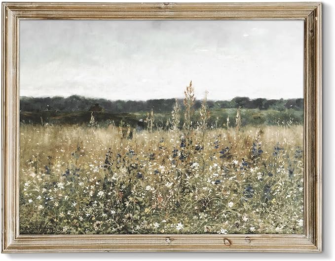RETRART Vintage Wall Art, Wildflower Field Landscape Oil Painting - Vintage Farm House Decor for Rustic Aesthetic - 8" x 10" Unframed Canvas Prints for Bedroom Living Room Bathroom Wall Decor