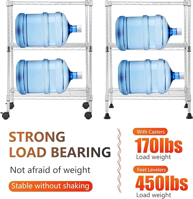 BestOffice | 3-Tier Wire Storage Shelves with Wheels | 23x13x31 | Chrome | Adjustable Racks | Heavy-Duty Metal Shelf, Holds Upto 170 lbs | No-Tool Assembly | Ideal for Home & Garage Shelving