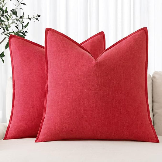 MIULEE Decorative Linen Pillow Covers 20x20 Inch Red Boho Farmhouse Neutral Couch Throw Pillows for Bed Pack of 2 Accent Modern Pillowcase Sofa Livingroom Home Decor